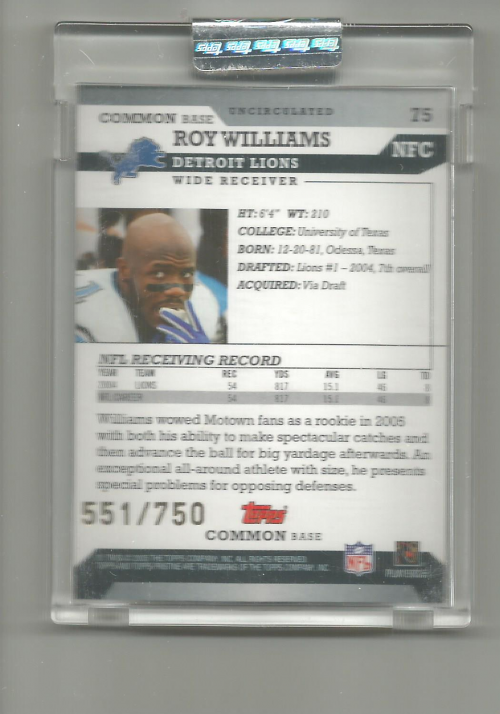2005 Topps Pristine Uncirculated #75 Roy Williams WR C back image