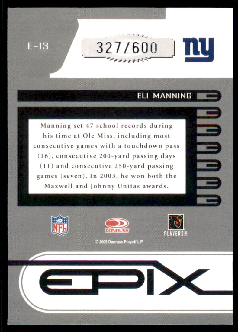 2005 Zenith Epix Blue 1st Down #13 Eli Manning back image