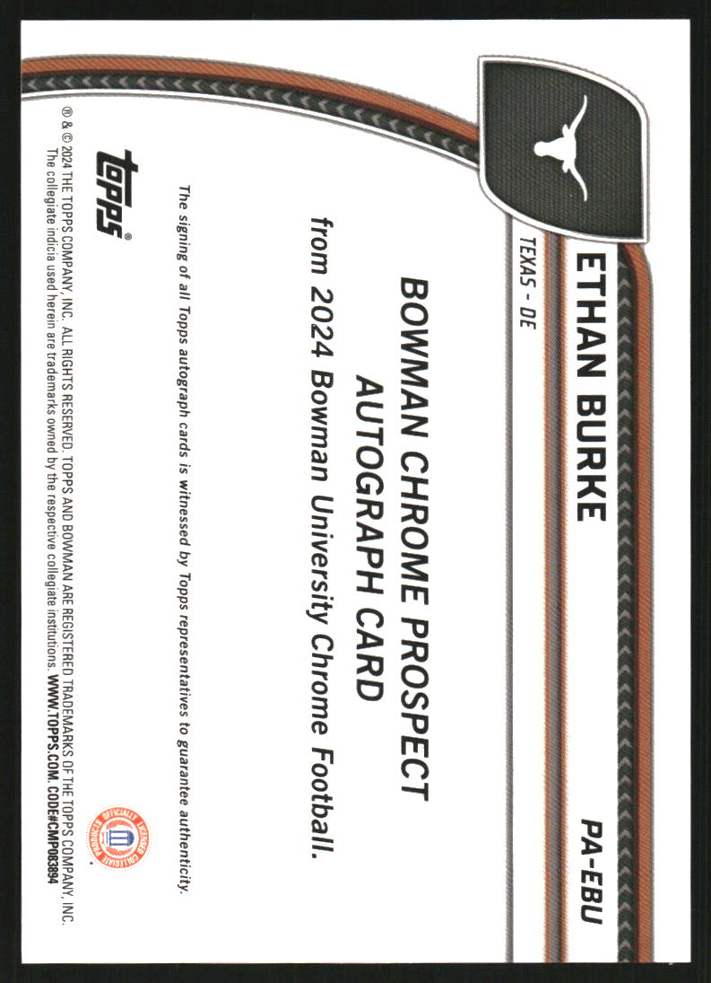 2024 Bowman Chrome University Prospect Autographs #PAEBU Ethan Burke Auto