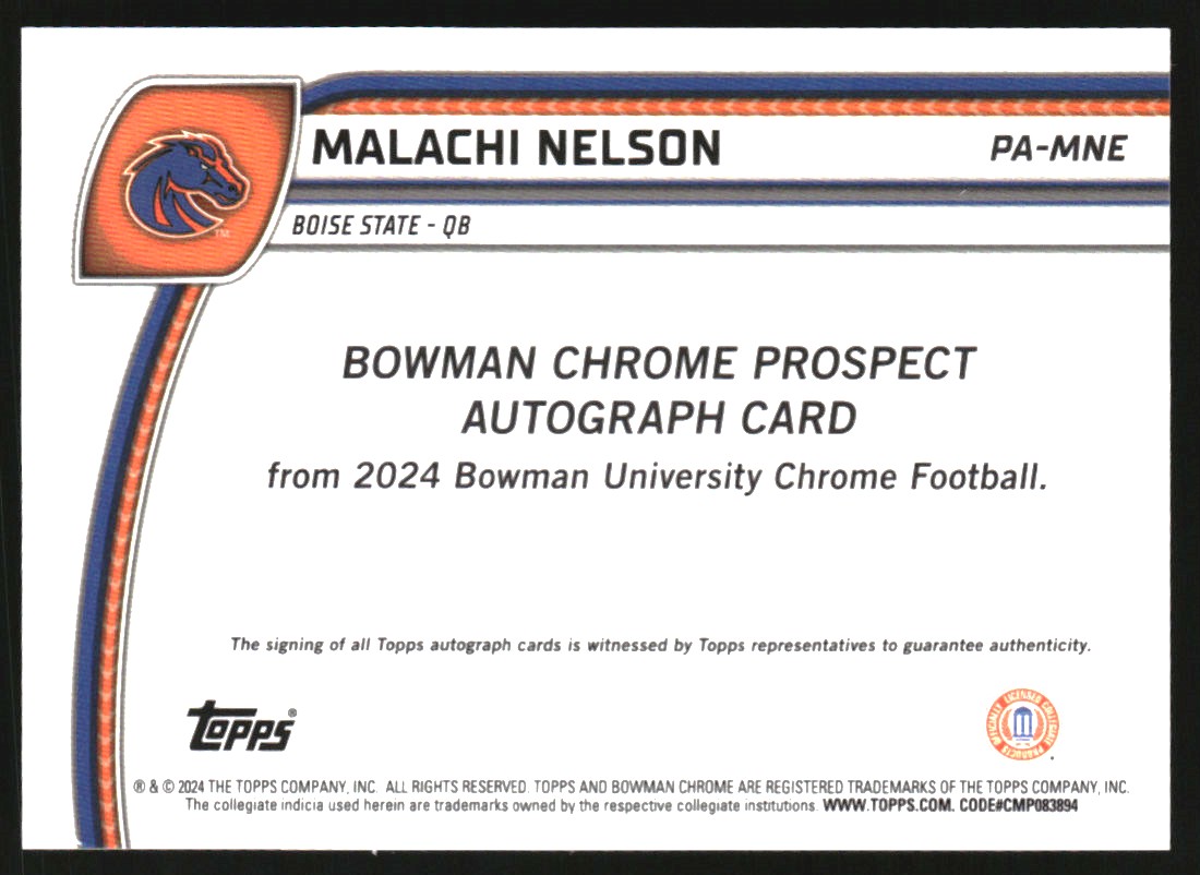 2024 Bowman Chrome University Prospect Autographs #PAMNE Malachi Nelson