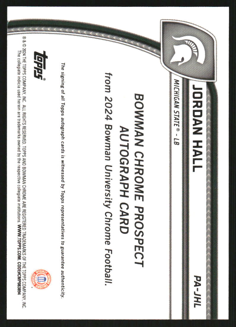 2024 Bowman Chrome University Prospect Autographs Black and Gold Stealth Refractors #PAJHL Jordan Hall Auto /24
