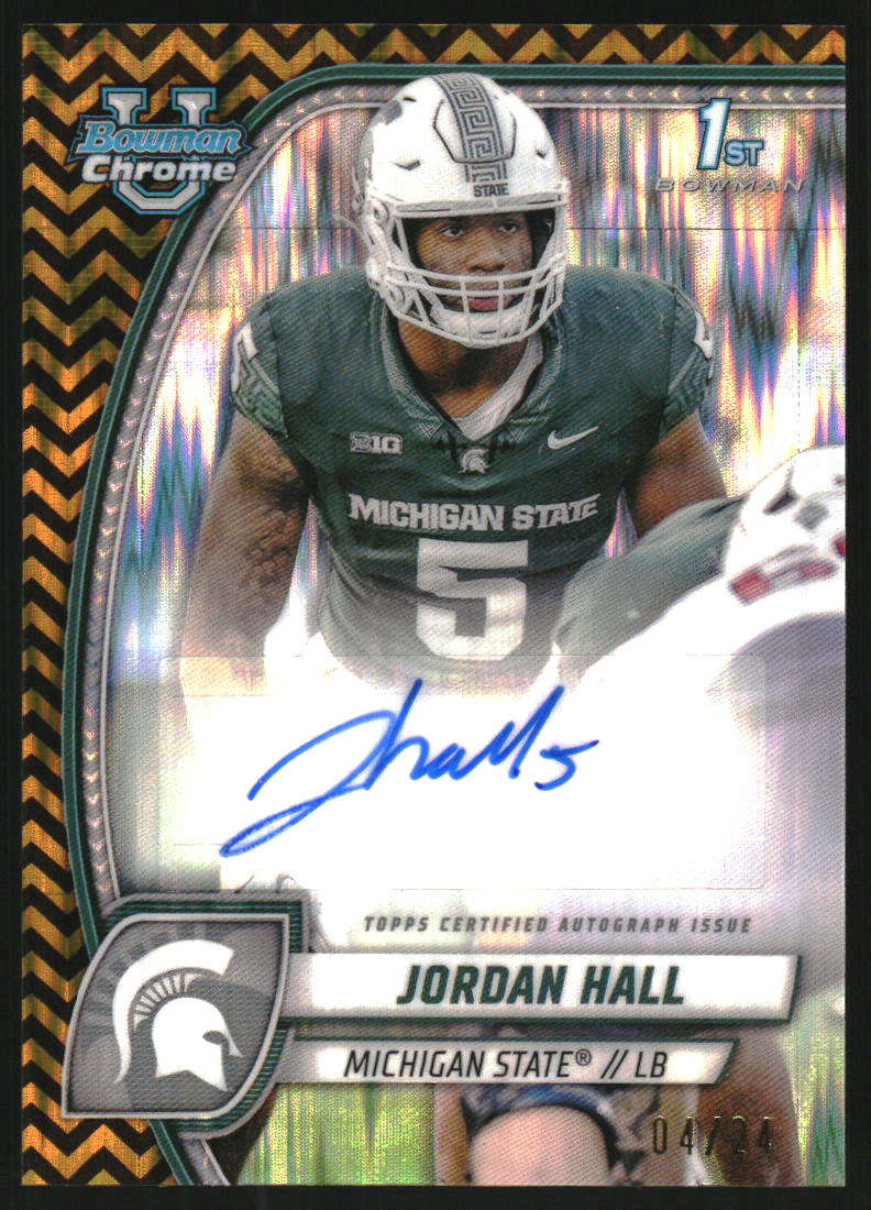 2024 Bowman Chrome University Prospect Autographs Black and Gold Stealth Refractors #PAJHL Jordan Hall Auto /24