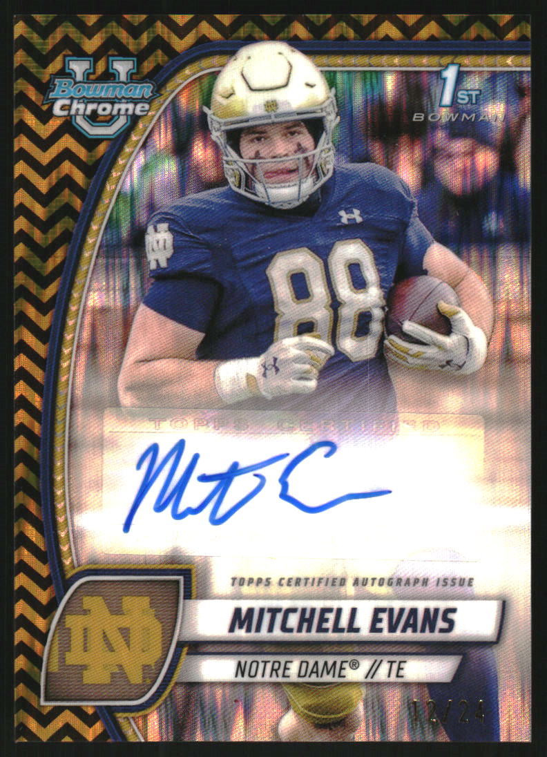 2024 Bowman Chrome University Prospect Autographs Black and Gold Stealth Refractors #PAMEV Mitchell Evans Auto /24