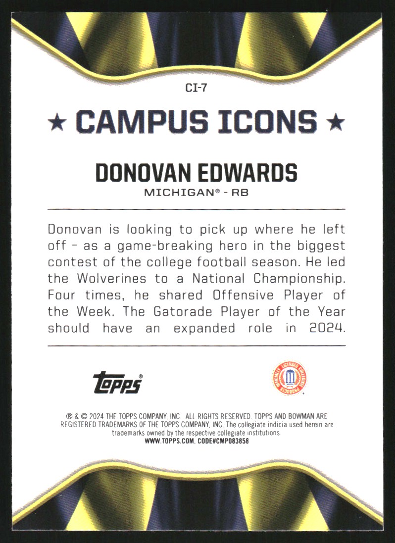 2024 Bowman Chrome University Campus Icons Fuchsia Refractors #CI7 Donovan Edwards