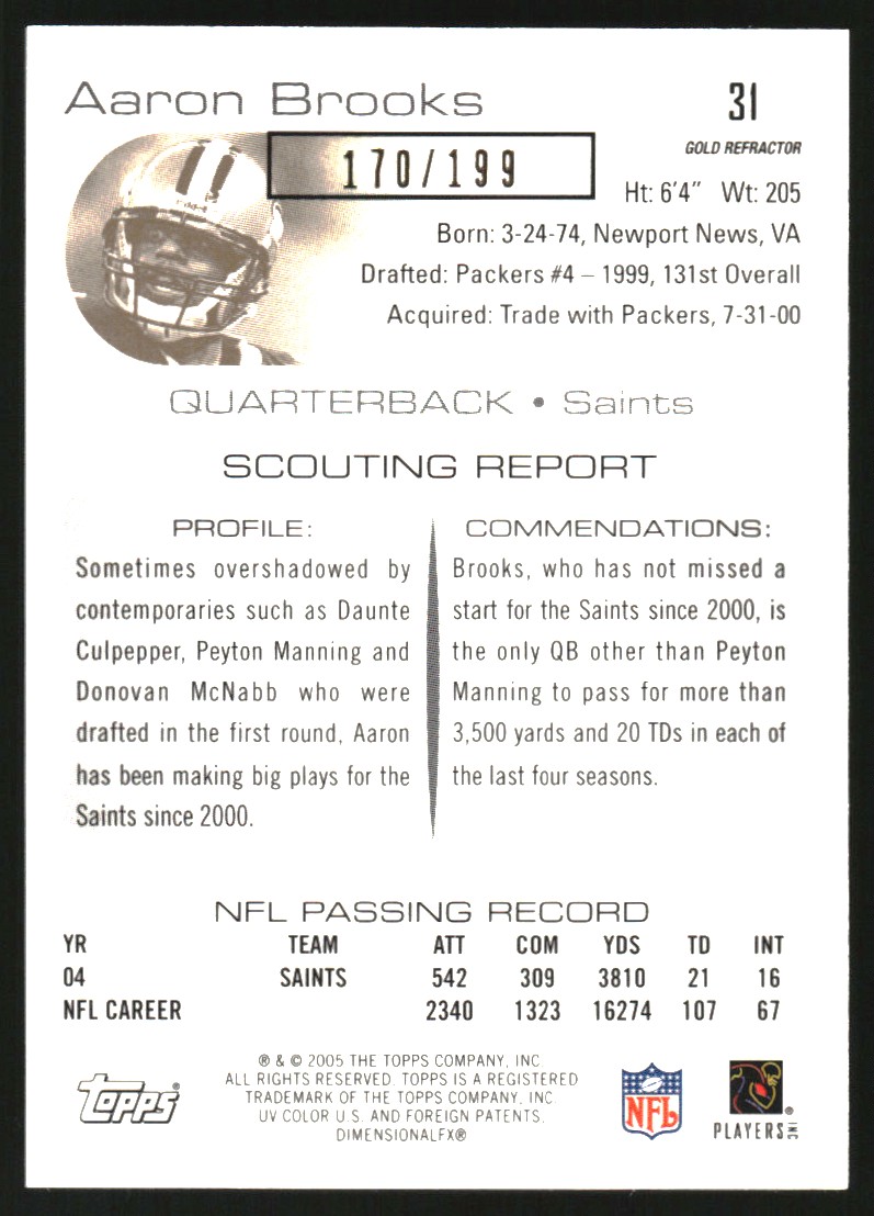 2005 Topps Draft Picks and Prospects Chrome Gold Refractors #31 Aaron Brooks