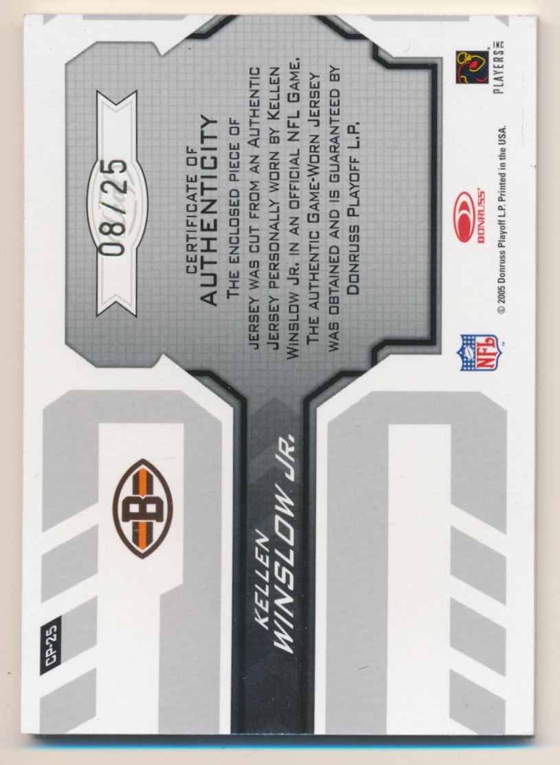 2005 Leaf Certified Materials Certified Potential Jersey Prime #25 Kellen Winslow