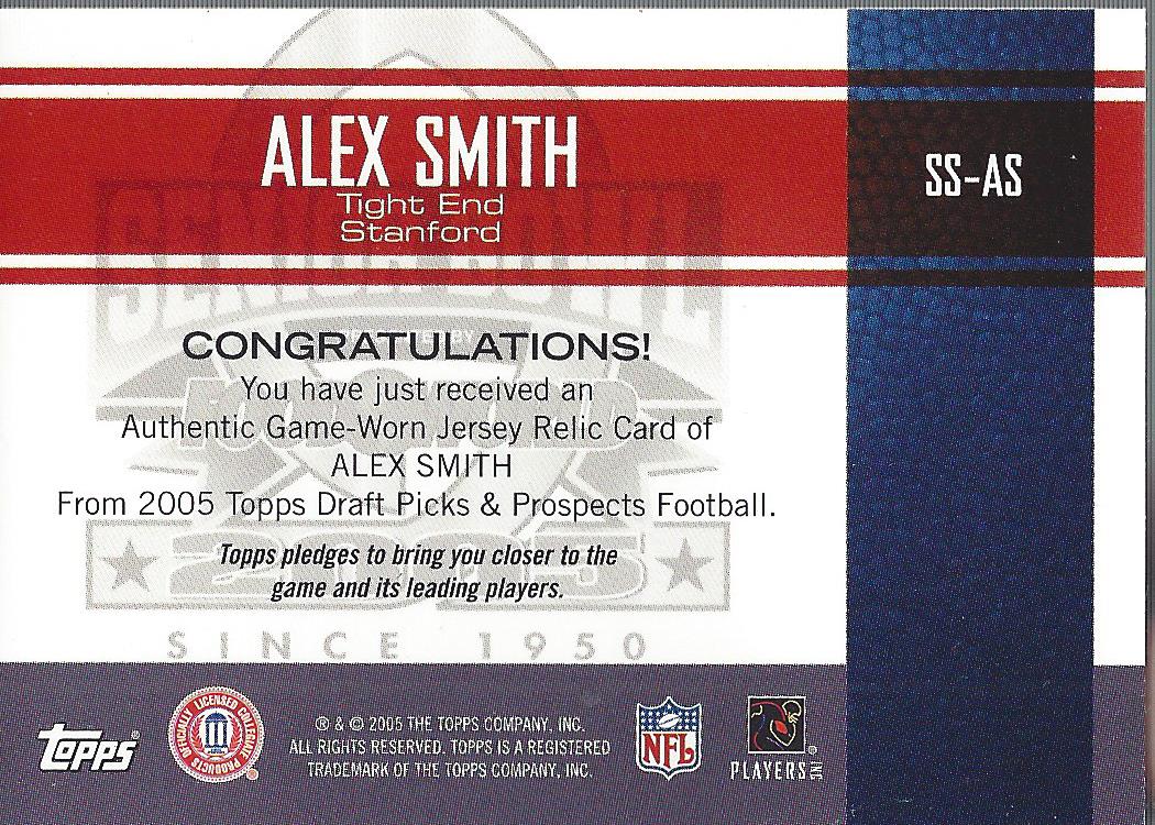 2005 Topps Draft Picks and Prospects Senior Standout Jersey #SSAS Alex Smith TE F back image
