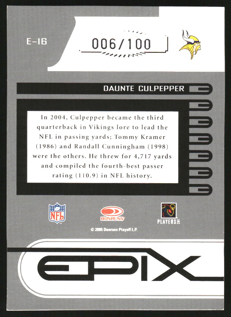 2005 Zenith Epix Red 3rd Down #16 Daunte Culpepper back image