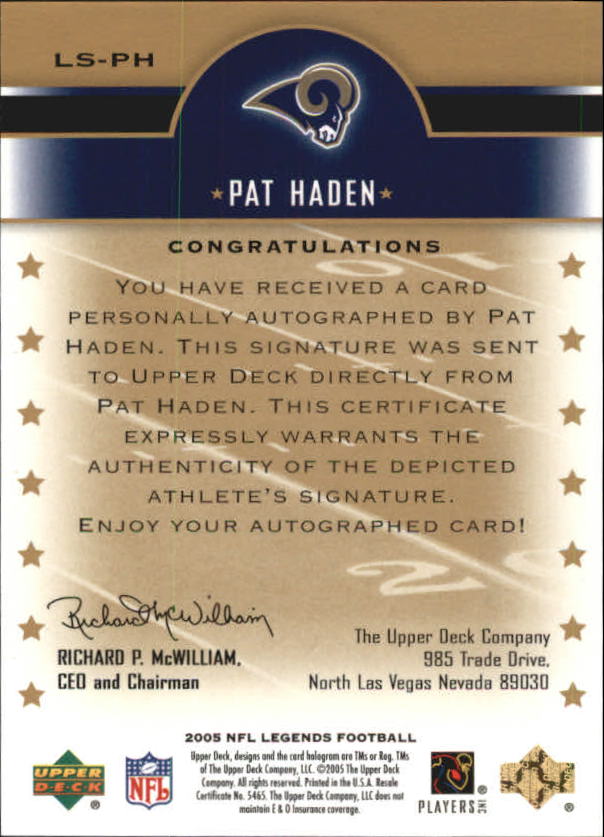 2005 Upper Deck Legends Legendary Signatures #PH Pat Haden back image