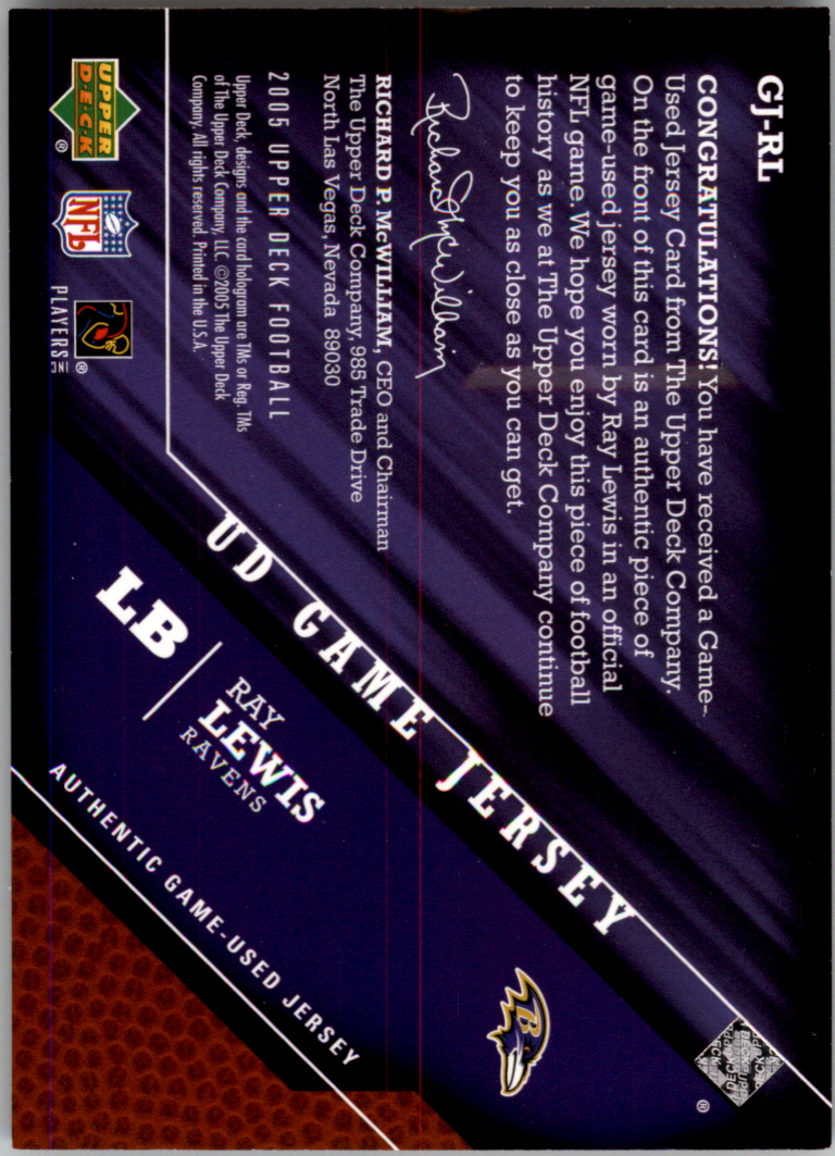 2005 Upper Deck Game Jerseys #RL Ray Lewis back image