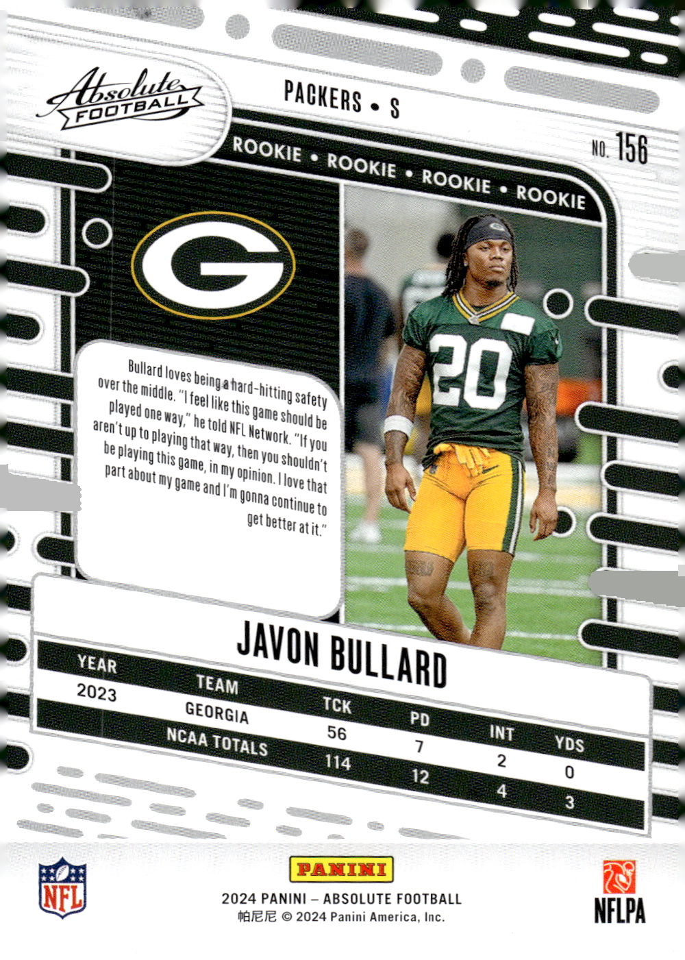 2024 Absolute Green #156 Javon Bullard back image