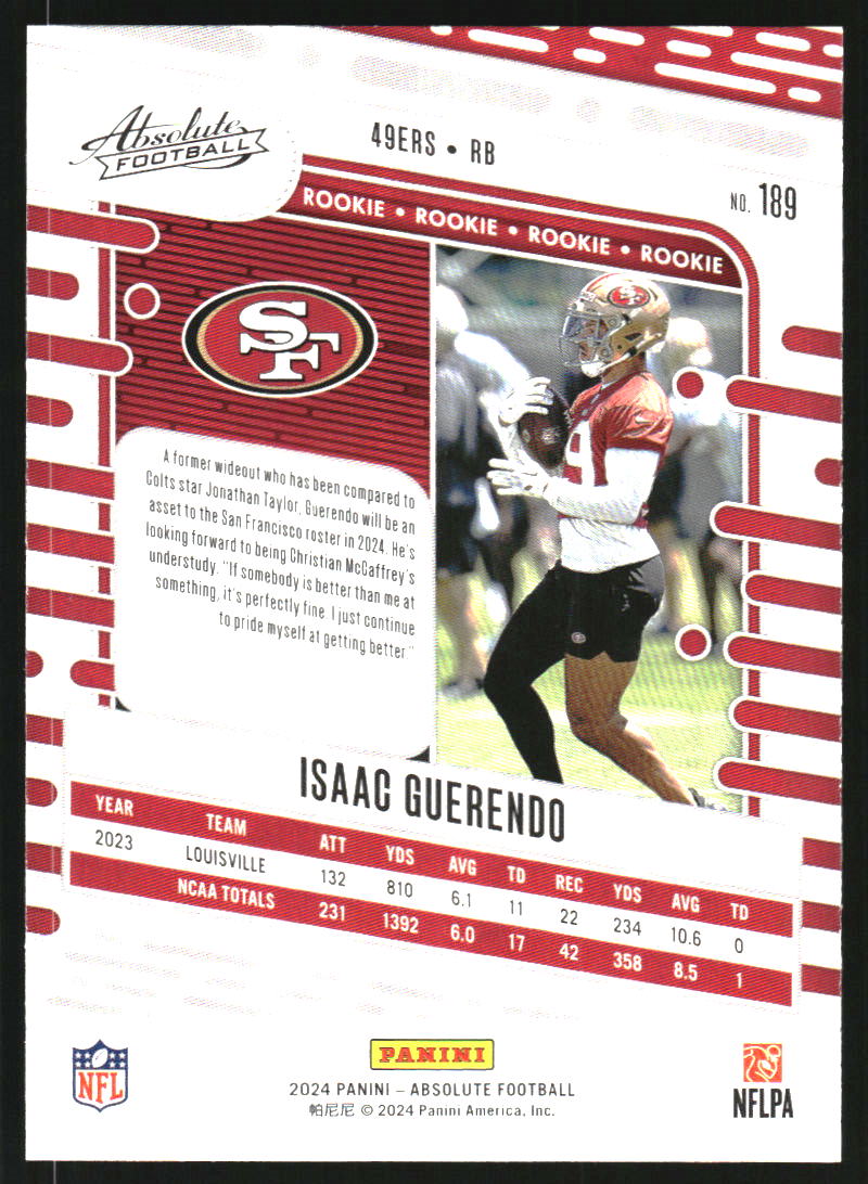 2024 Absolute Red and Blue #189 Isaac Guerendo