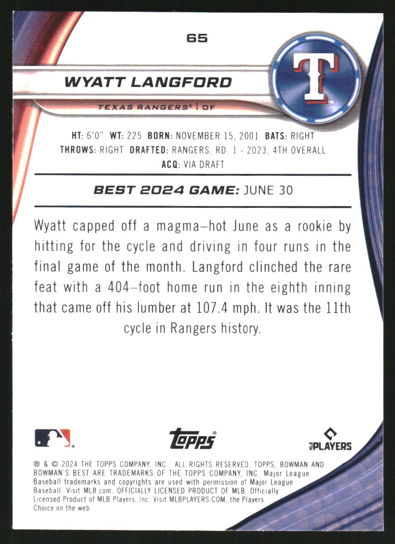 2024 Bowman's Best #65 Wyatt Langford RC