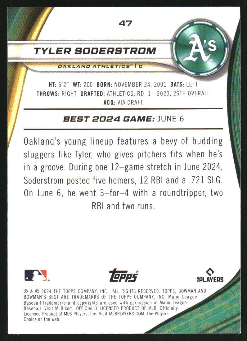 2024 Bowman's Best Purple Mojo Refractors #47 Tyler Soderstrom /250