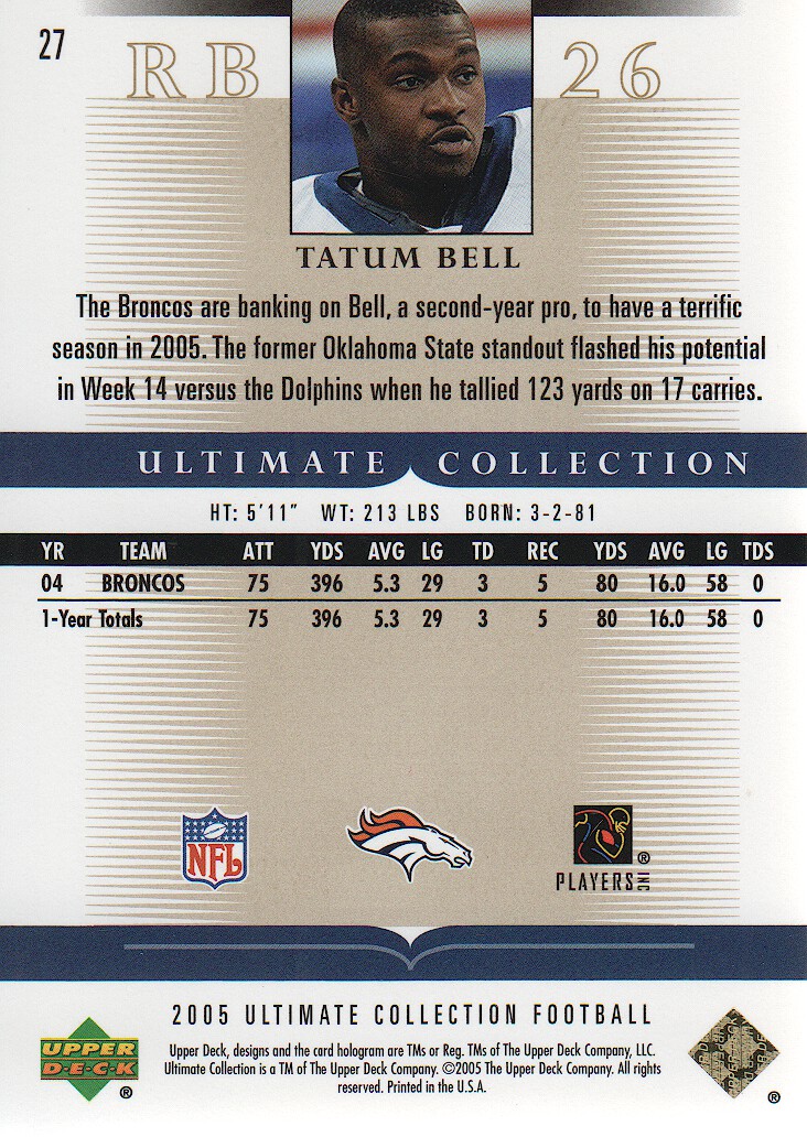 2005 Ultimate Collection #27 Tatum Bell back image