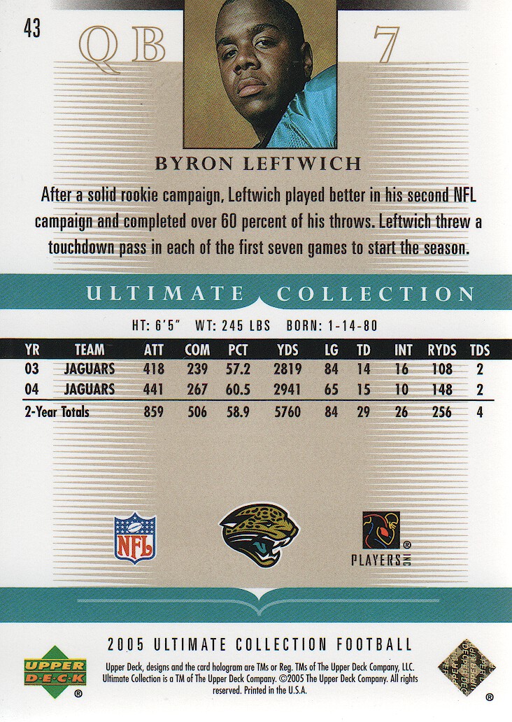 2005 Ultimate Collection #43 Byron Leftwich back image