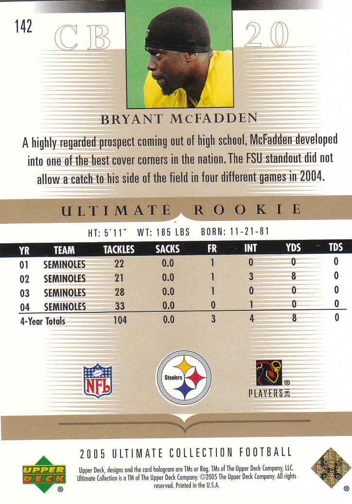 Tarjetas "conjunto principal" de fútbol americano Ultimate Collection 2005 (mazo superior) #2 a #289 - Imagen 205 de 301