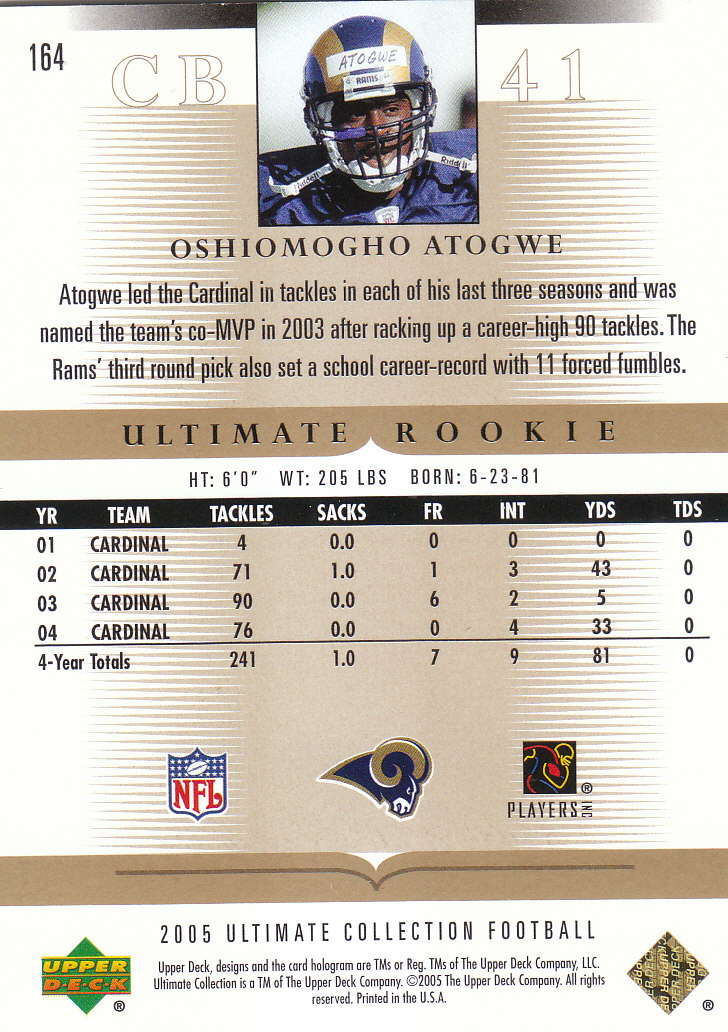 Tarjetas "conjunto principal" de fútbol americano Ultimate Collection 2005 (mazo superior) #2 a #289 - Imagen 221 de 301