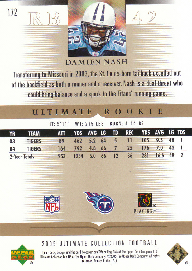 Tarjetas "conjunto principal" de fútbol americano Ultimate Collection 2005 (mazo superior) #2 a #289 - Imagen 229 de 301