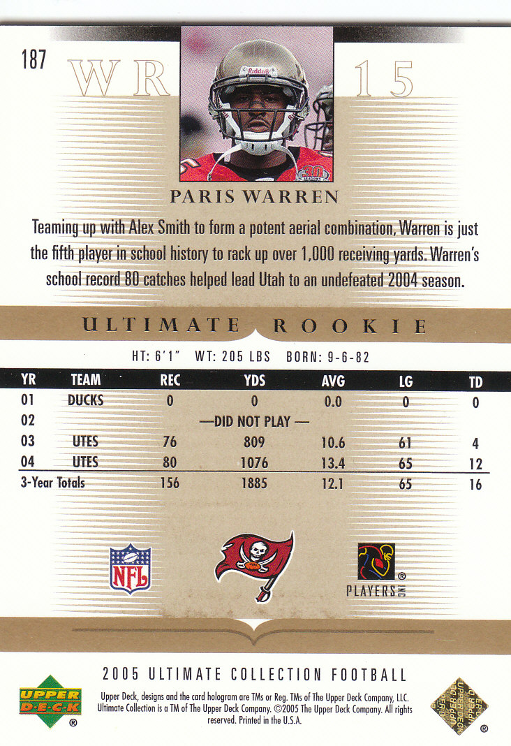 Tarjetas "conjunto principal" de fútbol americano Ultimate Collection 2005 (mazo superior) #2 a #289 - Imagen 245 de 301