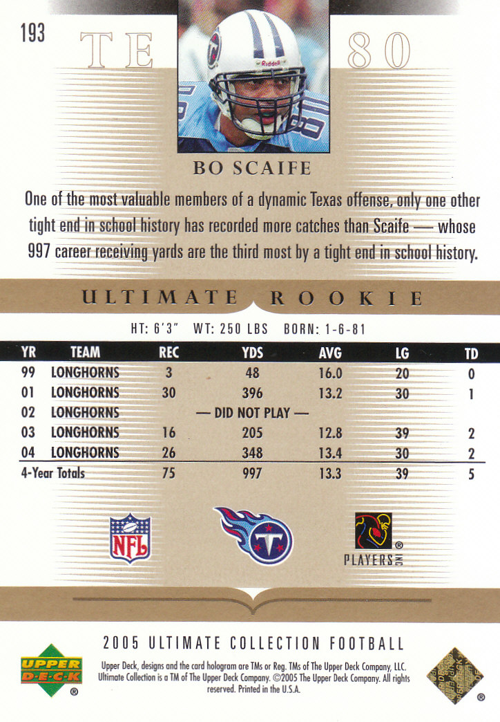 Tarjetas "conjunto principal" de fútbol americano Ultimate Collection 2005 (mazo superior) #2 a #289 - Imagen 253 de 301