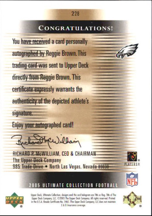 2005 Ultimate Collection #228 Reggie Brown AU/150 RC