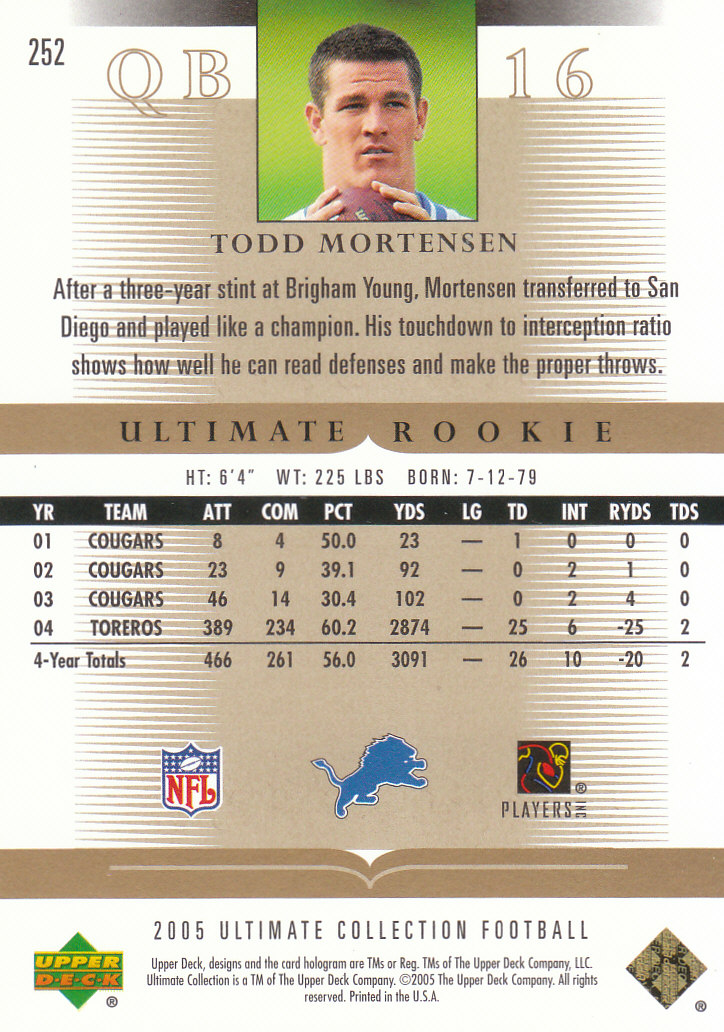 Tarjetas "conjunto principal" de fútbol americano Ultimate Collection 2005 (mazo superior) #2 a #289 - Imagen 259 de 301