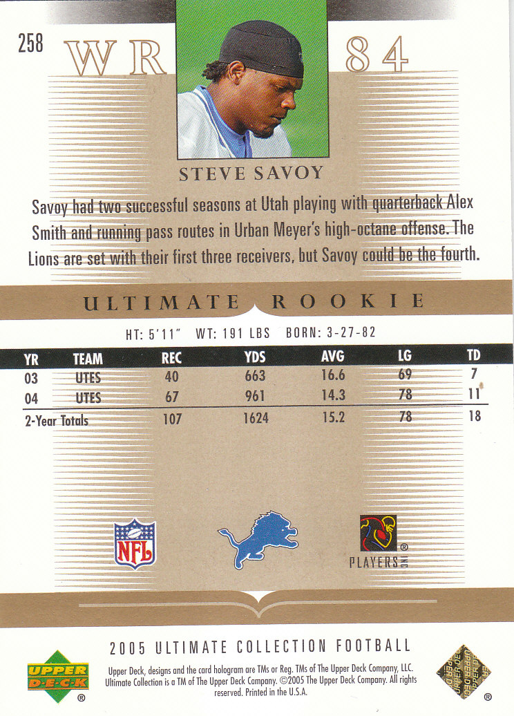 Tarjetas "conjunto principal" de fútbol americano Ultimate Collection 2005 (mazo superior) #2 a #289 - Imagen 261 de 301