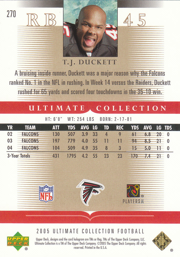 Tarjetas "conjunto principal" de fútbol americano Ultimate Collection 2005 (mazo superior) #2 a #289 - Imagen 269 de 301