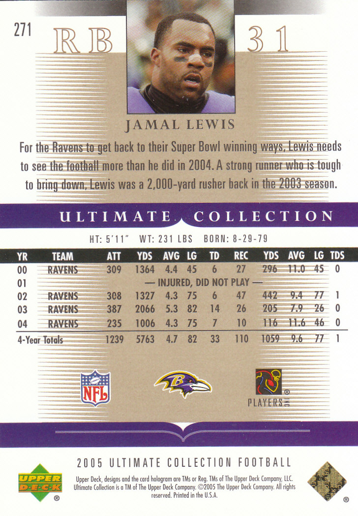Tarjetas "conjunto principal" de fútbol americano Ultimate Collection 2005 (mazo superior) #2 a #289 - Imagen 271 de 301