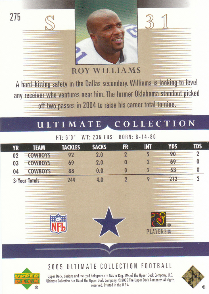 Tarjetas "conjunto principal" de fútbol americano Ultimate Collection 2005 (mazo superior) #2 a #289 - Imagen 277 de 301