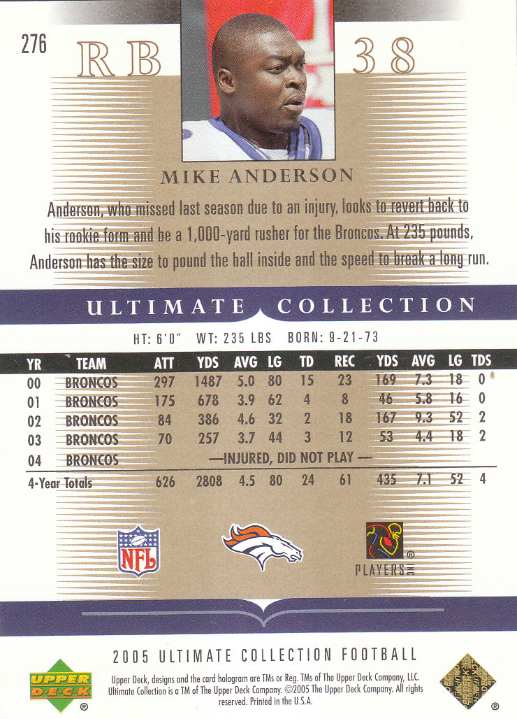 Tarjetas "conjunto principal" de fútbol americano Ultimate Collection 2005 (mazo superior) #2 a #289 - Imagen 279 de 301