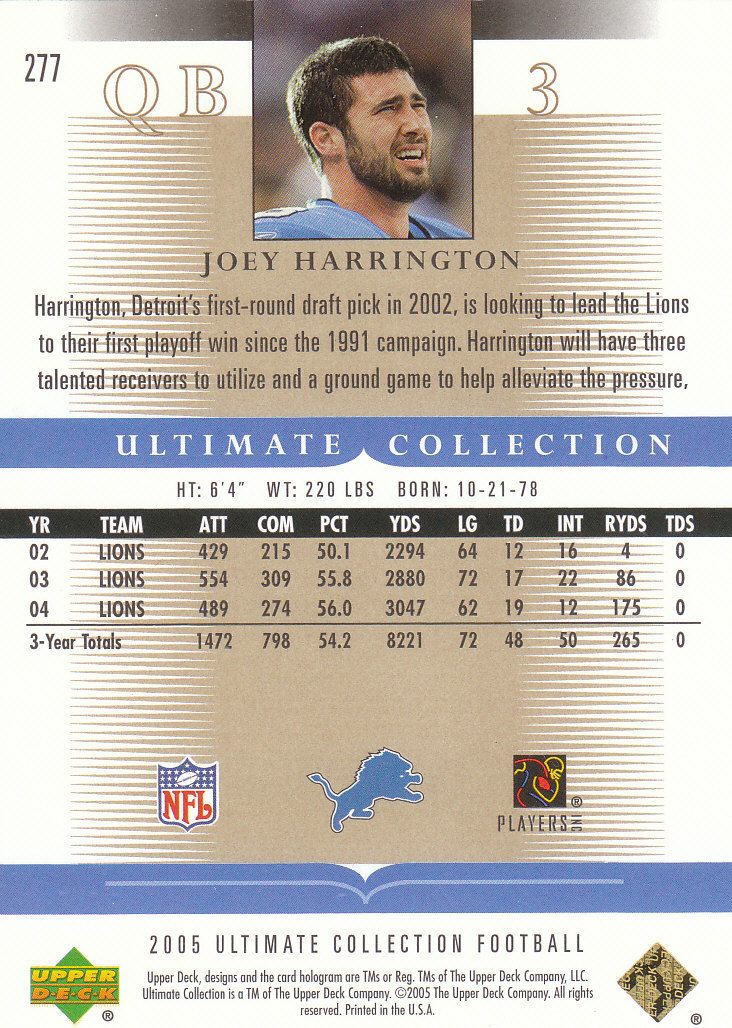 Tarjetas "conjunto principal" de fútbol americano Ultimate Collection 2005 (mazo superior) #2 a #289 - Imagen 281 de 301