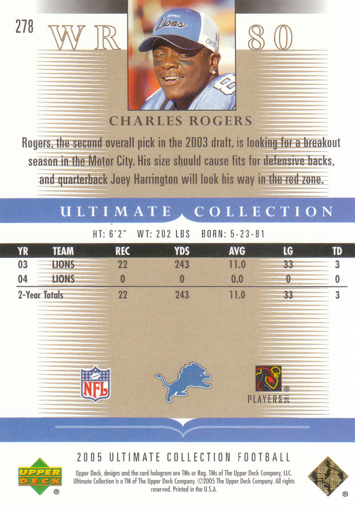 Tarjetas "conjunto principal" de fútbol americano Ultimate Collection 2005 (mazo superior) #2 a #289 - Imagen 283 de 301