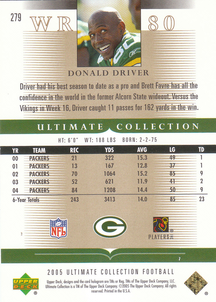 Tarjetas "conjunto principal" de fútbol americano Ultimate Collection 2005 (mazo superior) #2 a #289 - Imagen 285 de 301