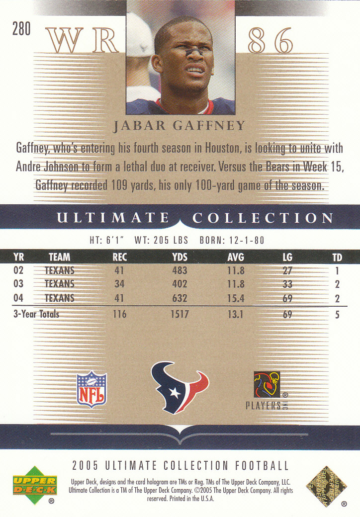 Tarjetas "conjunto principal" de fútbol americano Ultimate Collection 2005 (mazo superior) #2 a #289 - Imagen 287 de 301