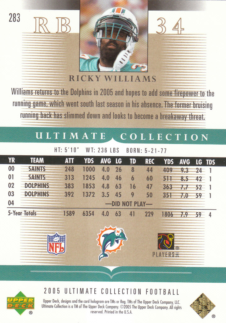 Tarjetas "conjunto principal" de fútbol americano Ultimate Collection 2005 (mazo superior) #2 a #289 - Imagen 291 de 301