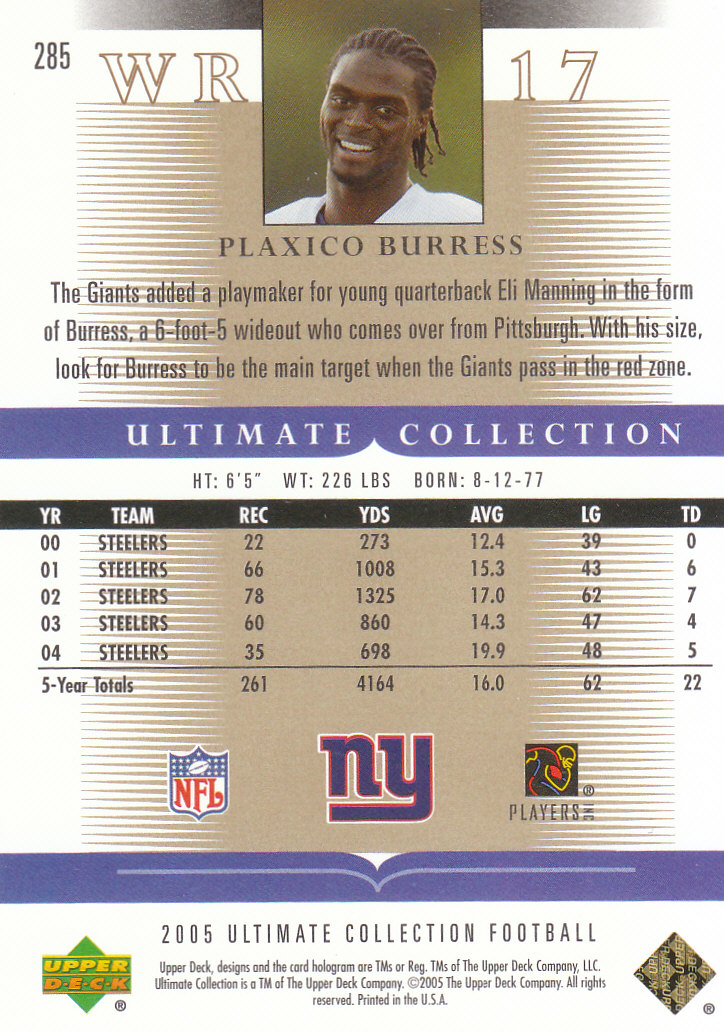 Tarjetas "conjunto principal" de fútbol americano Ultimate Collection 2005 (mazo superior) #2 a #289 - Imagen 295 de 301