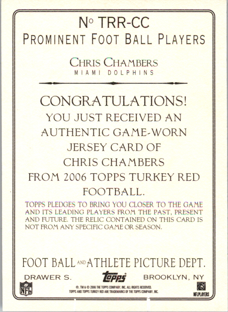 2005 Topps Turkey Red Relics Gray #TRRCC Chris Chambers back image