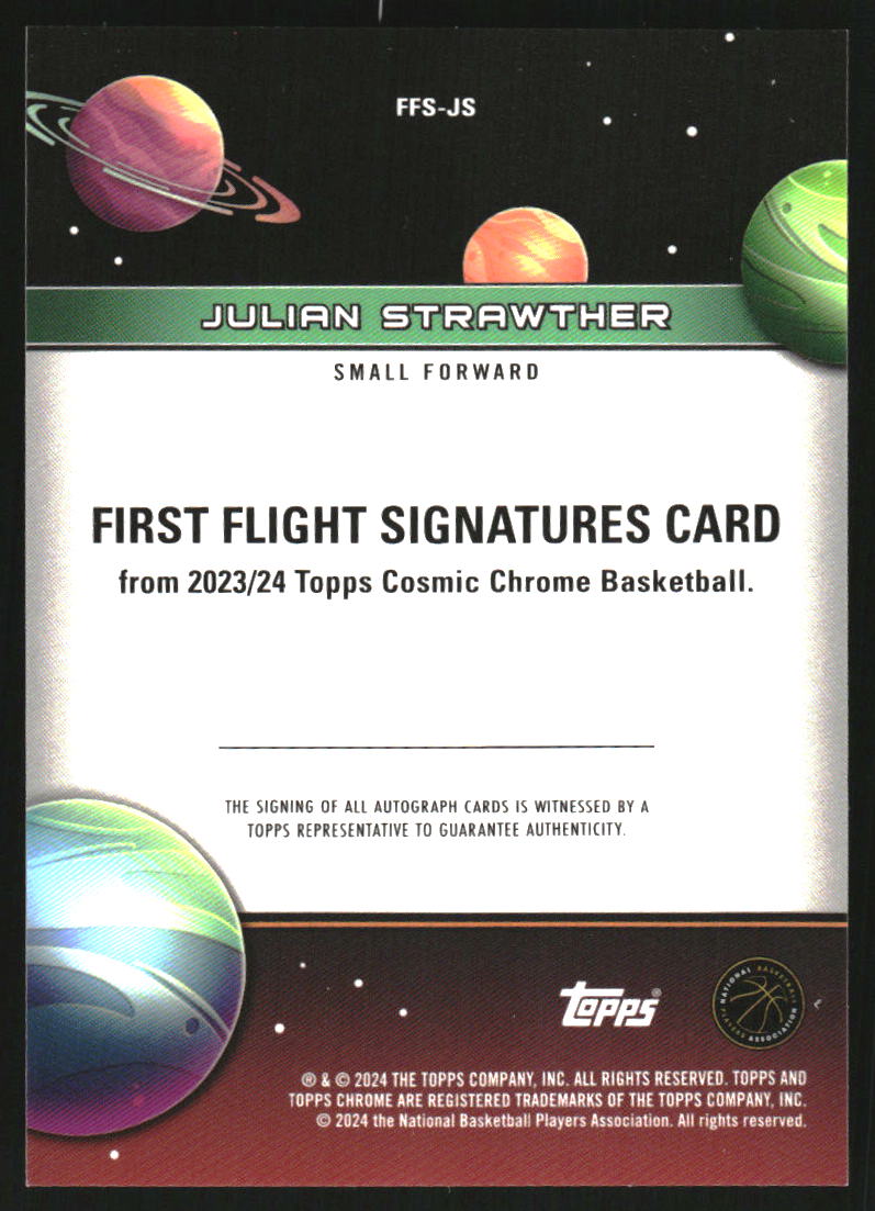 2023-24 Topps Cosmic Chrome First Flight Signatures Refractors Gold Interstellar Refractors #FFSJS Julian Strawther Auto /50