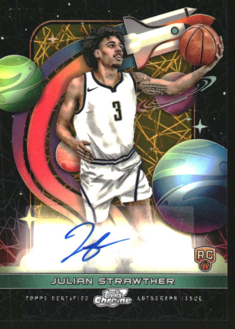 2023-24 Topps Cosmic Chrome First Flight Signatures Refractors Gold Interstellar Refractors #FFSJS Julian Strawther Auto /50