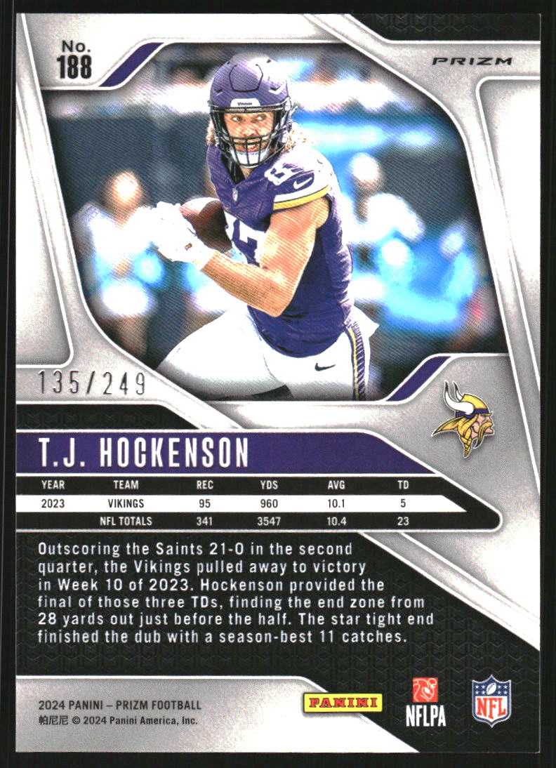 2024 Panini Prizm Prizms Orange #188 T.J. Hockenson /249