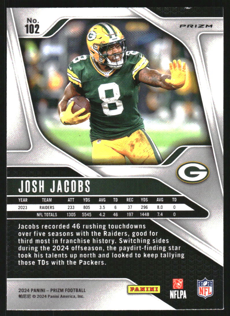 2024 Panini Prizm Prizms Orange Ice #102 Josh Jacobs