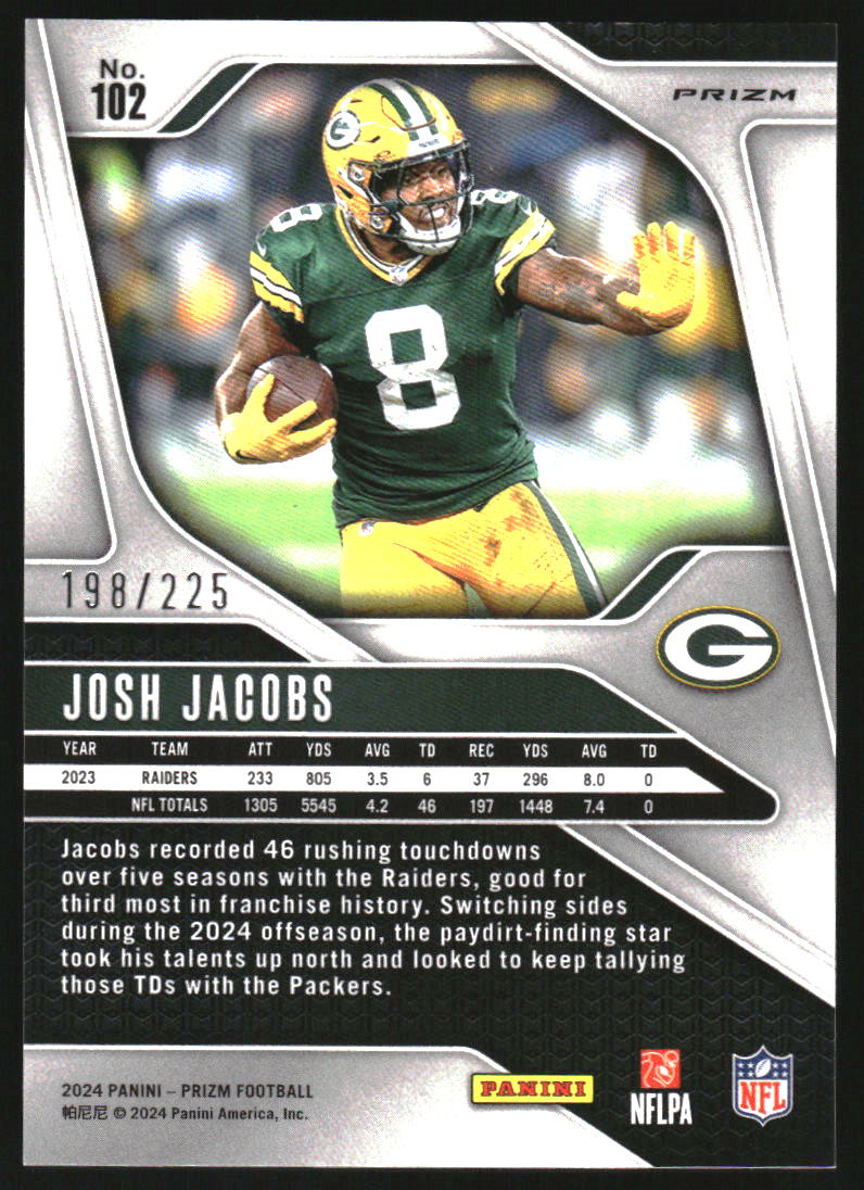 2024 Panini Prizm Prizms Purple Ice #102 Josh Jacobs /225