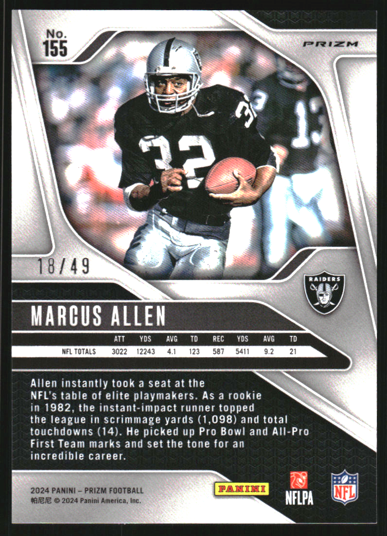 2024 Panini Prizm Prizms Purple Power #155 Marcus Allen