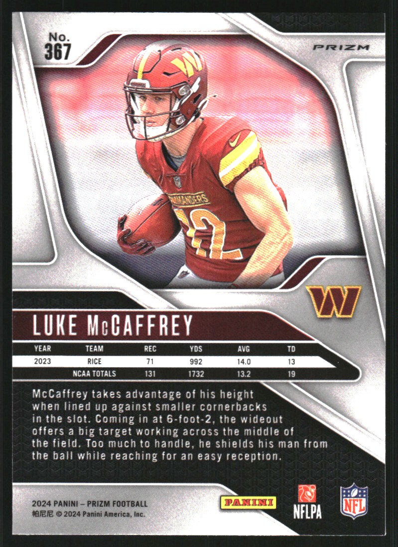 2024 Panini Prizm Prizms Neon Green Pulsar #367 Luke McCaffrey