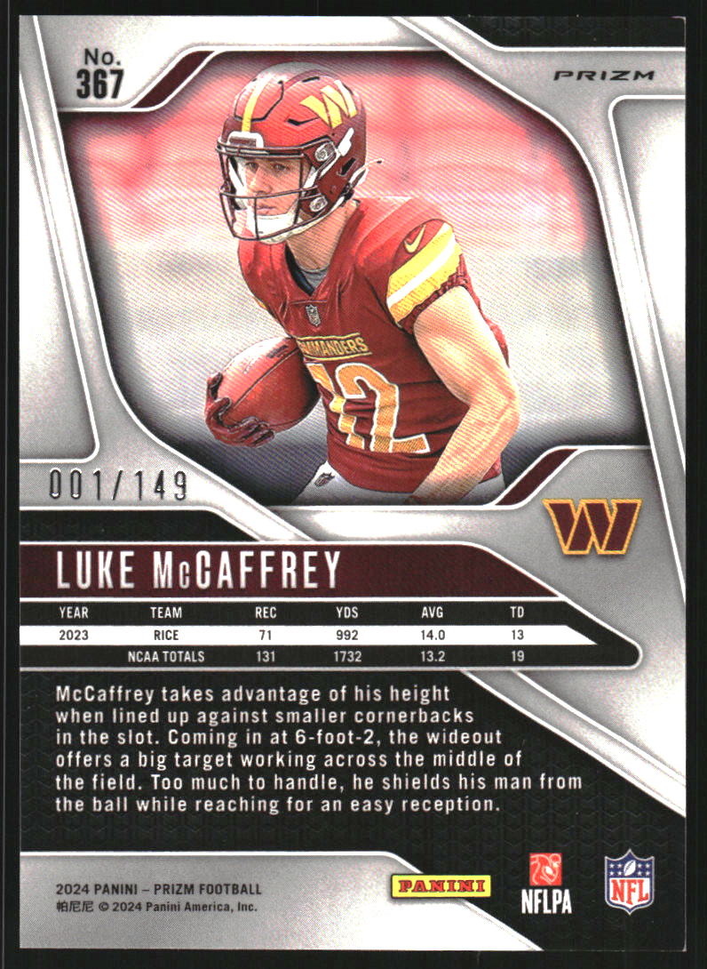 2024 Panini Prizm Prizms Red Wave #367 Luke McCaffrey /149