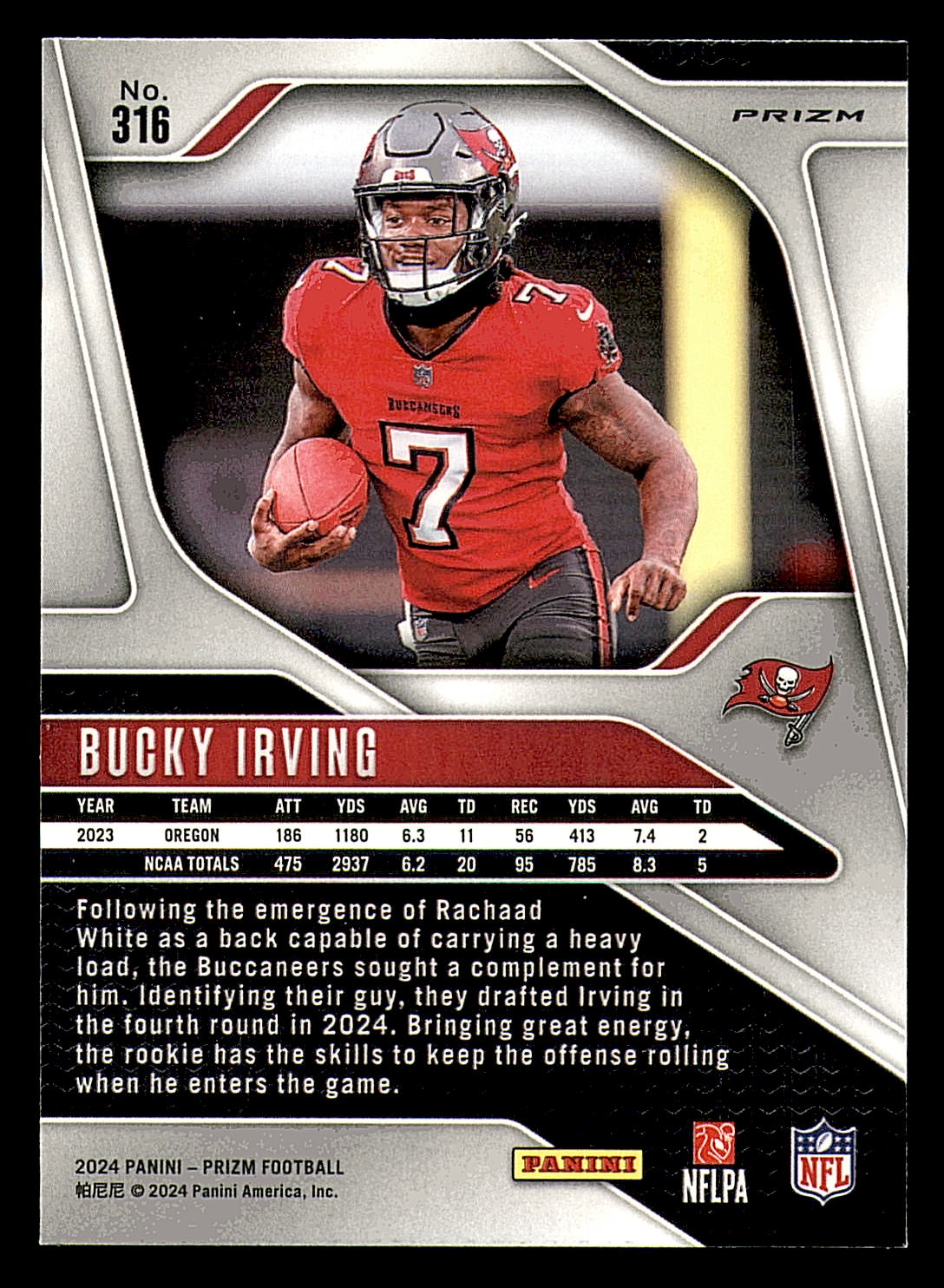 2024 Panini Prizm Prizms Red White and Blue #316 Bucky Irving back image