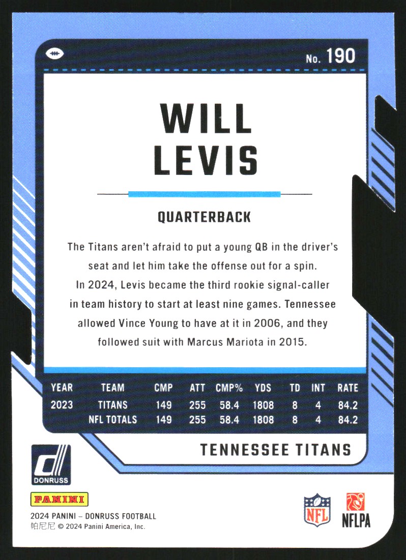 2024 Donruss Press Proof Gold Die Cut #190 Will Levis