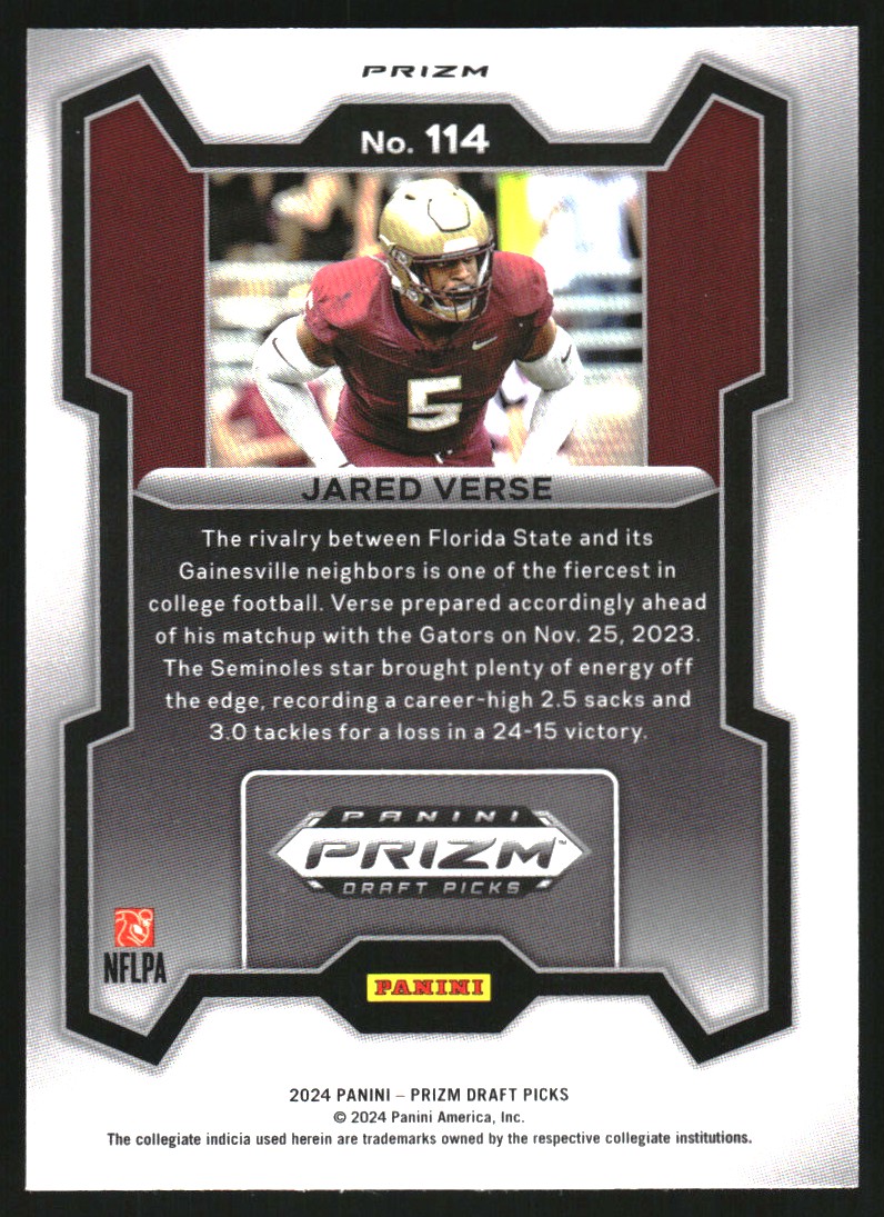 2024 Panini Prizm Draft Picks Prizms Red Ice #114 Jared Verse
